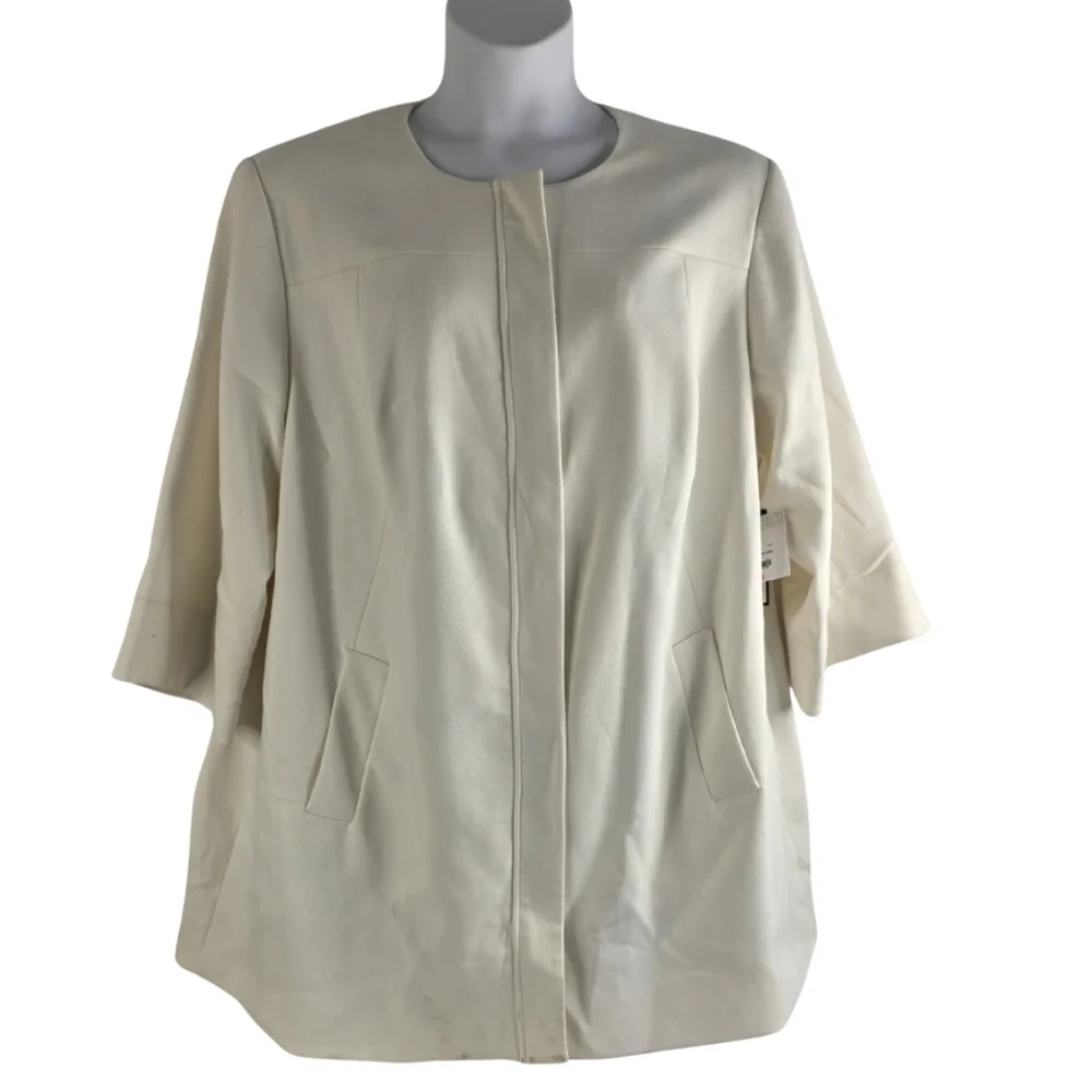 NWT Liz Claiborne 3X Cream Zippered Lined Long Blazer Jacket 3180-AV - Picture 2 of 13